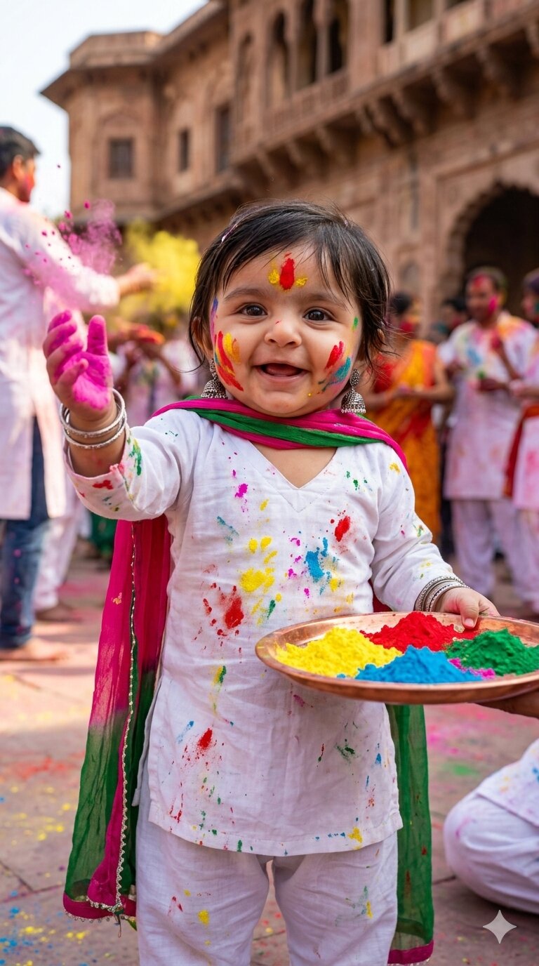 Baby girl holi celebration 
