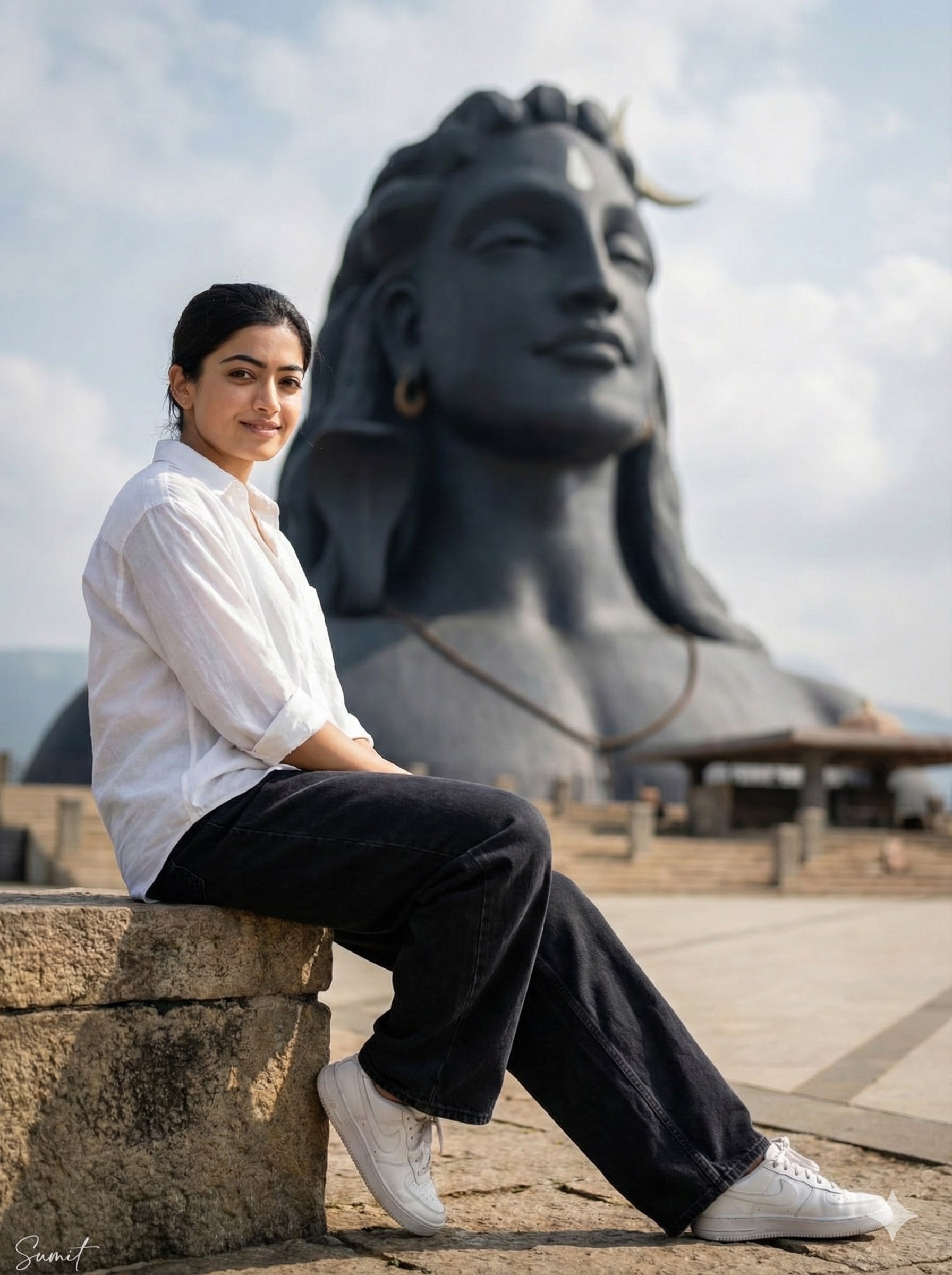 Girl with Adiyogi statue