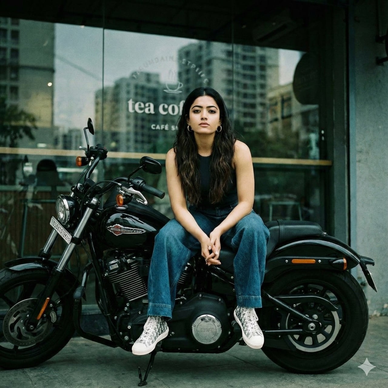 Girl sitting on harley davidson